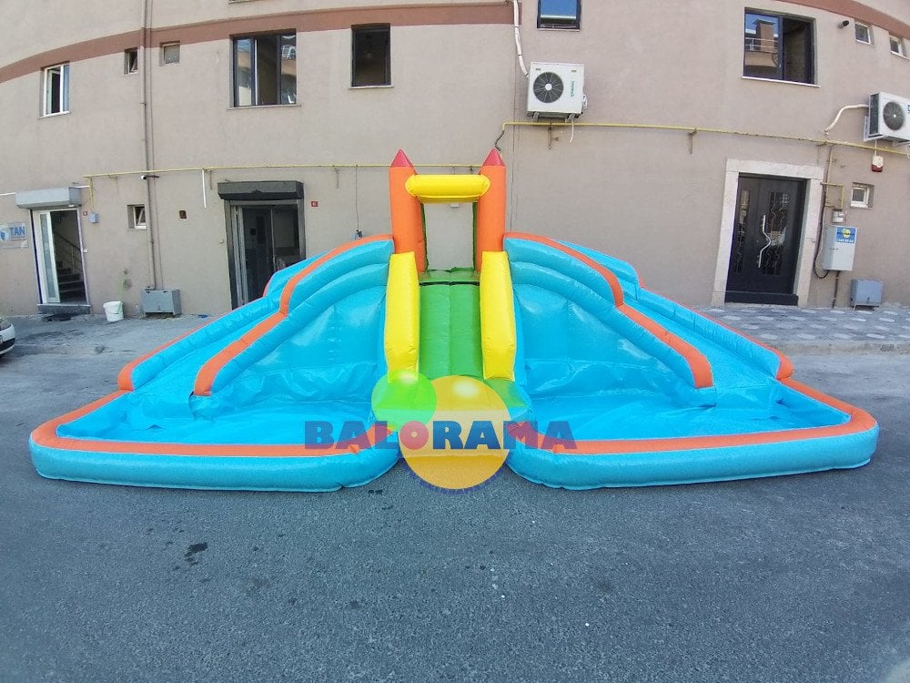 Şişme Aquapark İkili Su Kaydırağı ve Şişme Havuz