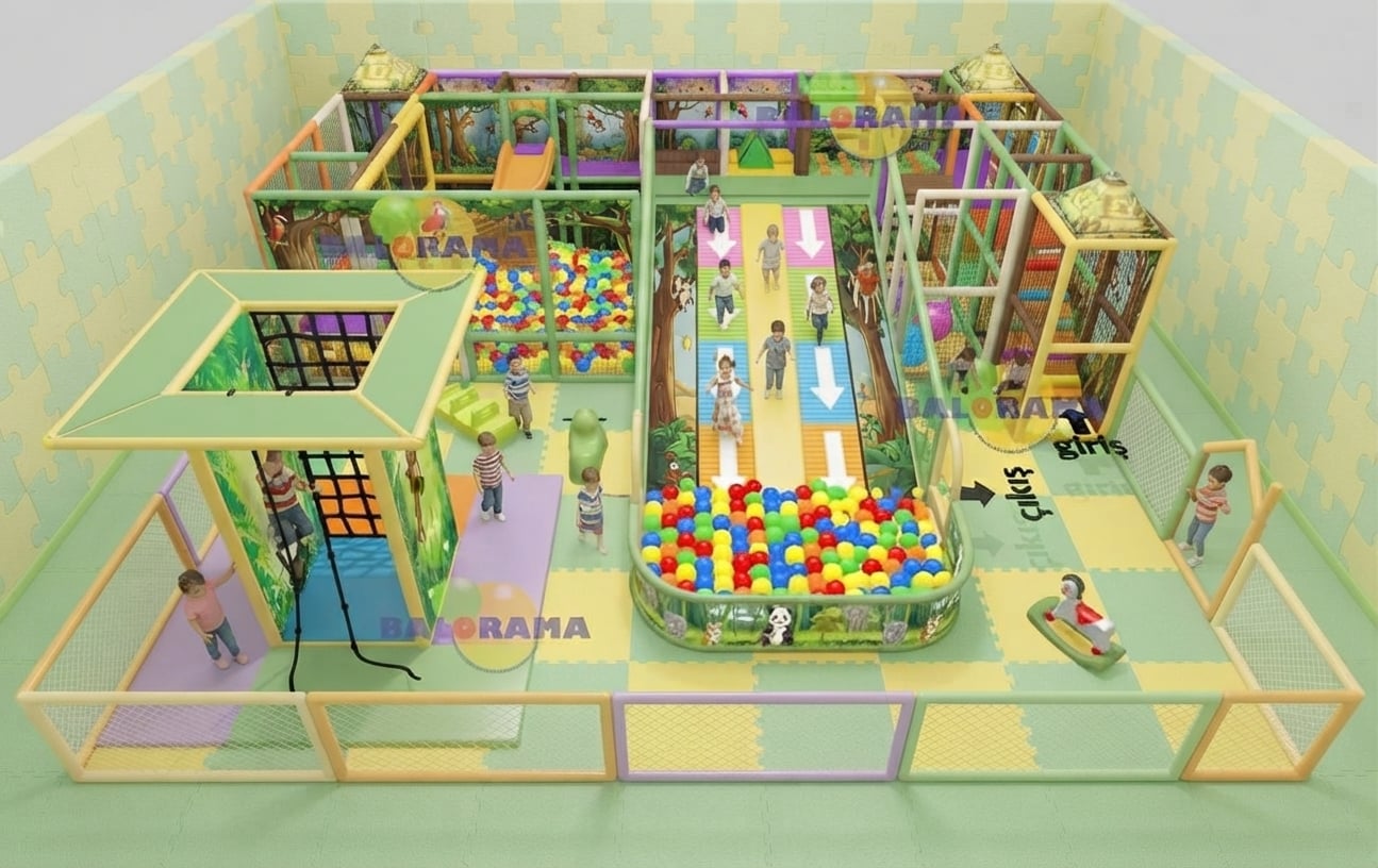 İç Mekan Çocuk Parkı Roller Kaydıraklı Softplay 81m2